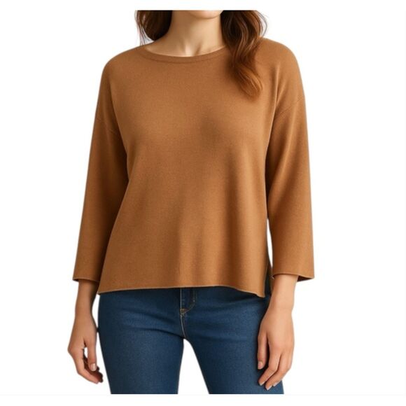 Jucca Italian Virgin Wool Sweater Brown M | Boat Neck Slit Sleeve Luxe Knit - Picture 1 of 8